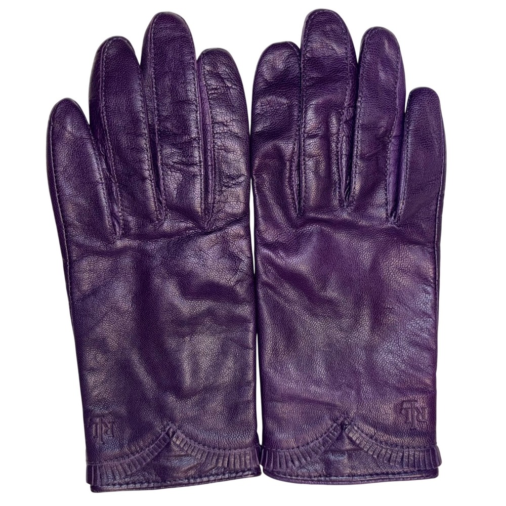Lauren Ralph Lauren Purple Leather Gloves Classic Luxury M 8.5in L